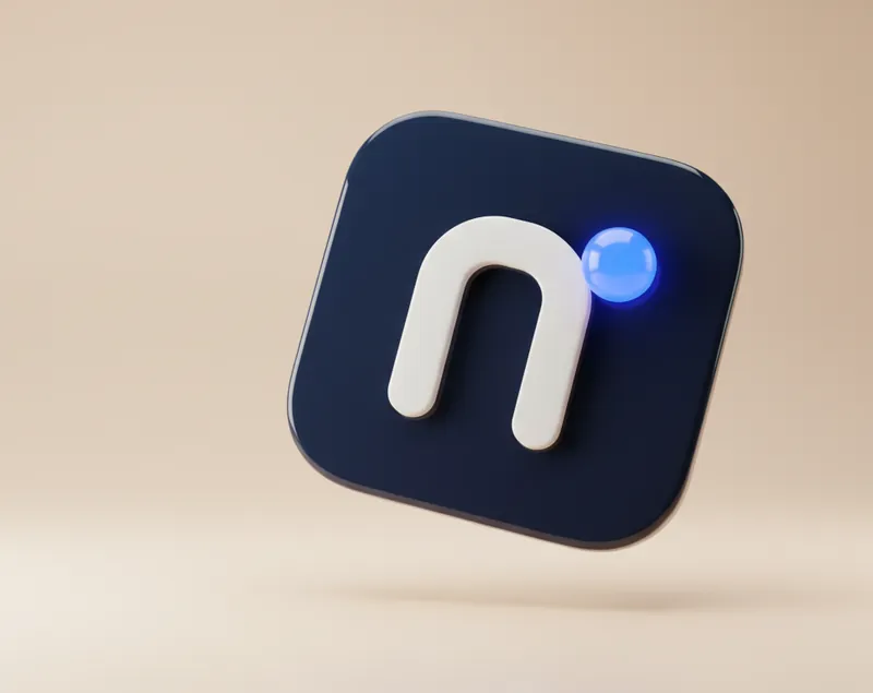The Neruva mark as a glossy navy tile with a glowing blue dot